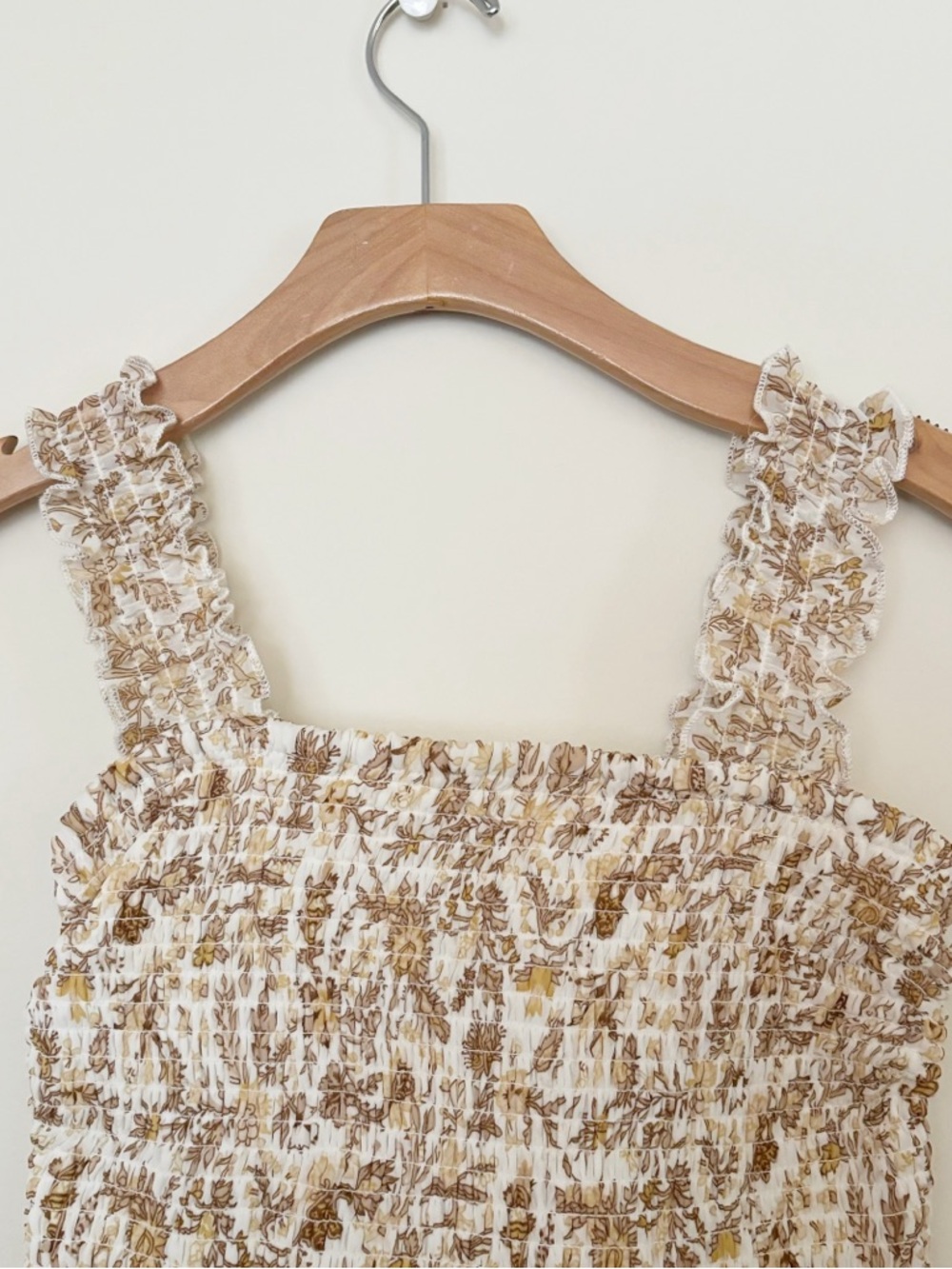 Japna Smocked Floral Ruffle Tank Top Womens Size Medium Boho Prairie Cottagecore - Picture 2 of 5